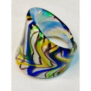 Handcrafted Multicolor Glass Ring Unique Swirl Design -328